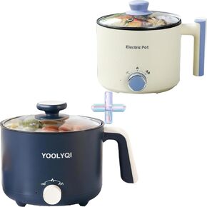 2 Electric Hot Pot:1.5 L Ramen Cooker, Dual Power Mini Portable Multi-Functional Lazy Pot for Pasta, Noodles, Egg, Soup, Non-Stick Noodle Cooker with Boil Dry Protection for Dorm, Office