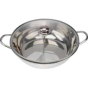 Twin Divided Hot Pot Multifunctional Stainless Steel Induction Cooker Hot Pot with Divider and Lid Dual-Sided Cookware for Induction Cooktop and Gas Stove for Shabu Shabu