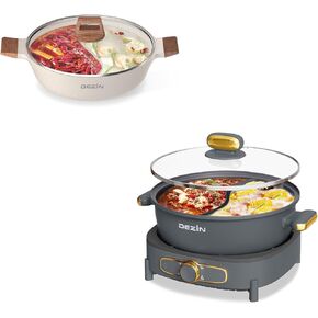 Dezin 5L Hot Pot Electric and 5-QT Double-flavor Shabu Shabu Pot with Divider