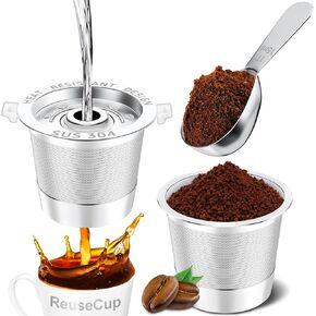 NESSUS Reusable K Cup for Keurig 1.0, Stainless Steel Refillable K Cups for keurig, Metal K Cups Coffee Pods for keurig with Heat Resistant Handles and Coffee Scoop, K Cup Filters, NO BPA, 2 Pack