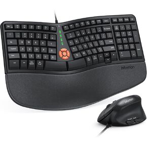 MEETION Ergonomic Keyboard and Mouse Wired, Ergo Computer Split Keyboard with Cushioned Wrist Rest and Vertical Mouse - Type Natural Keyboard for Laptop PC Desktop, Compatible with Windows/Mac