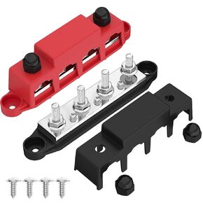Joinfworld Power Distribution Block Bus Bar 12V 250A with 4 x 5/16"(M8) Studs Marine Bus Bar 12 Volt Battery Busbar Terminal Block for Automotive, Car, Boat, Solar Wiring - Negative&Positive