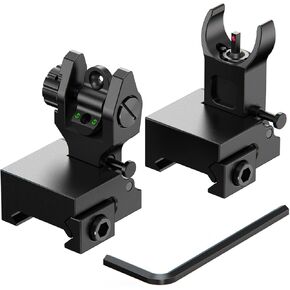 Fiber Optic Flip up Sights - Front & Rear Backup Sights for Picatinny Tool-Free Adjustable Pop up Iron Sites Gun Sights for Riffle