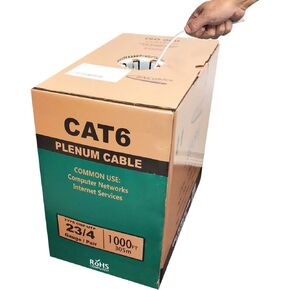 | 550MHZ CAT6 Plenum Cable 1000ft Blue, 23AWG 4Pair, Solid Network Cable Unshielded Twisted Pair (UTP), Available in 7 Colors