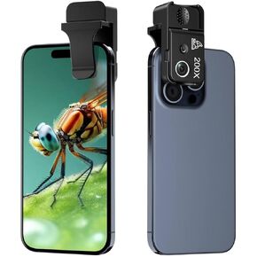 Phone Microscope 200X Pocket Magnifier Camera with CPL Lens/Lights, Zoom Universal Portable Phone Microscope with Clip for 99% Phone, Perfect for Coin/Stamp/Plant Inspection