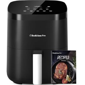 Air Fryer, Beelicious 8-in-1 Smart Compact 4QT Air Fryers, Shake Reminder, 450°F Digital Airfryer with Flavor-Lock Tech, Tempered Glass Display, Dishwasher-Safe & Nonstick, Fit for 1-3 People,Black