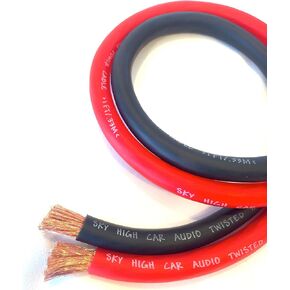 50 ft CCA 1/0 Gauge Oversized 25' RED & 25' Black Power Ground Wire Sky High Car