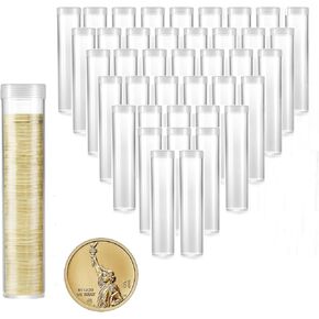 MUDOR 40 Pack Coin Storage Tube for Quarter, Plastic Coin Holders Tube with Screw-On Caps, Coin Collection Supplies,Long-Term Coin Storage(Quarter)