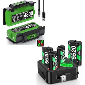 Rechargeable Battery Pack for Xbox One/Xbox Series X|S, 4x5520mWh Batteries for Xbox One Controller, Rechargeable Batteries Charger Station for Xbox One/One S|X/Elite Controller(2300mAh=5520mWh)