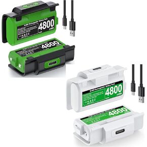 Rechargeable Xbox Controller Battery Pack for Xbox One/Xbox Series X|S, 2 x 4800mWh Xbox One Controller Batteries Pack Play and Charge Kit USB-C Charging Cable/4 Covers for Xbox Series X Cases