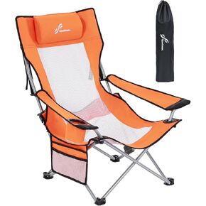 Sportneer Beach Chair: Adjustable Folding Chair with Cup Holder & Side Pocket - Portable & Compact Beach Chairs for Adults with Reclining Positions for Camping Picnic and Outdoor, Black