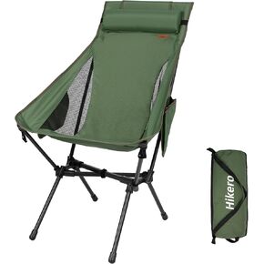 Portable High Back Camping Chair, Support Heavy Duty 440 lbs, Lightweight Folding Chair with Adjustable Pillow for Hiking, Beach, Backpacking (Green)