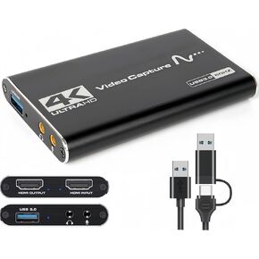 HDMI Capture Card for Streaming, 4K HDMI Video Capture Card, 1080p 60fps HDM to USB3.0 Capture Card with Microphone, for Gaming/Live Streaming/Video Conference, Works for Switch/PS5/Camera/PC ect