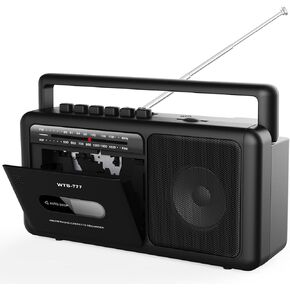 WTB-777 Portable Cassette Player, AM/FM Radio Stereo with Bluetooth, USB, Recorder, Earphone Jack, DC/AC Powered, Boombox MP3 Conversion from Radio to Cassette, Cassette Tape Recorder (Black) in Kuwait