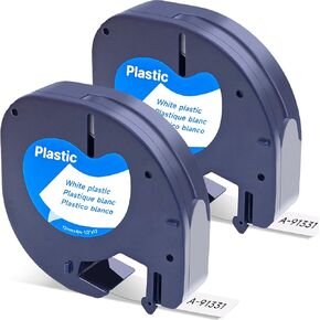 DYMO LetraTag Refills, Replacement for Dymo Label Maker Refills, 91331 Plastic Label Tape 12mm (1/2" x 13ft) Compatible Dymo Lables for Letra Tag 100H 100T 200B QX50 (Black on White, 5 Pack)