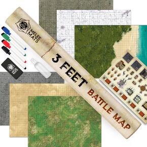 Melee Mats DND Map Starter Kit for Dungeons & Dragons Game - 24" x 36" 3 Pack Double Sided, Wet/Dry Erase Battle Terrain Grid - Ultimate Tabletop Board Gaming Experience with Accessories