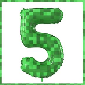 40 Inch Giant Green Pixel Miner Theme Number Foil Balloons Large MIning Number 7 Balloons Party Balloons Birthday Party Decorations Supplies Number 5-9 Available for Kids' Birthday Anniversary Party