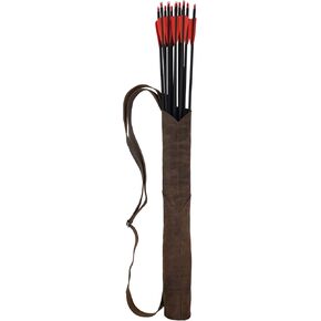 Classic Archery Back Quiver with Adjustable Shoulder Strap, Rustic Bag for Arrows, Shooting and Training Accessory, Full Grain Leather, Handmade, Bourbon Brown