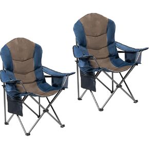 Oversized Camping Chair Heavy Duty 500LBS - Folding Outdoor Chair with Cooler Bag, Storage Pockets, Portable Collapsible Lawn Chairs for Adults (Black & Gray)