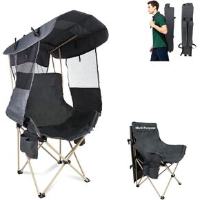 Folding Camping Chairs Canopy Outdoor: Sports Portable Beach Chair with Canopy-Lawn Beach Chairs with Umbrella for Adults-Camping Chair with Shade for Fishing Camp Heavy Duty (Regular, Navy Blue)