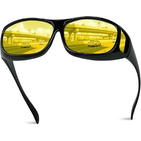 Night Driving Glasses Fit Over for Men Women, Anti Glare Polarized Night Vision Driving Glasses HD Yellow Lens