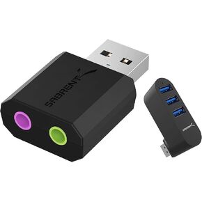 Sabrent USB محول صوت ستيريو الخارجي لنظام التشغيل Windows و Mac. + Premium 3-Port Aluminium Mini USB 3.0 Hub