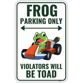 Venicor Frog Parking Sign Decor - 9 x 14 Inches - Aluminum - Cute Frog Gifts for Frog Lovers Women - Frog Tank Room Decorations Accessories Stuff
