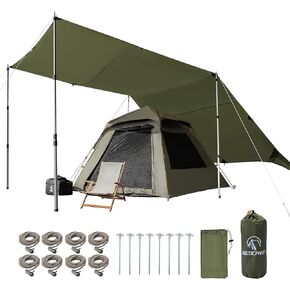 REDCAMP 10x17ft Waterproof Camping Tarp, Lightweight Hammock Rain Fly with UV50+ Sun Protection, 8 Guy Lines & Stakes, Backpacking Tent Shelter for Camping, Hiking, Beach (Green)