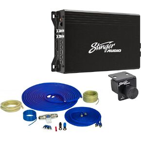 STINGER Audio 1500 Watt Monoblock Car Audio Amplifer with Bass Remote, Bridgeable, Class D 1-Channel Car Amplifier, Mosfet Power Supply, High/Low-Level Input, with 4 Gauge Wiring Kit