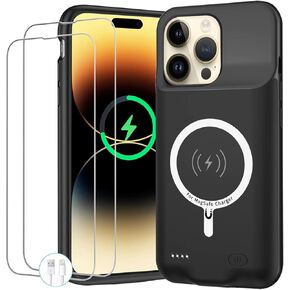 حالة بطارية لـ iPhone 14 Pro Max ، علبة شحن واقية محمولة 10800mAh مع شحن شحن لاسلكي متوافق مع iPhone 14 Pro Max (6.7 بوصة) علبة شاحن حزمة البطارية الممتدة مع Carplay (أسود)