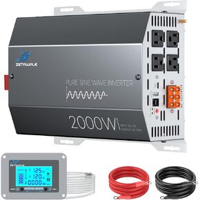 2000 Watt Pure Sine Wave Inverter 12v DC to 110v 120v AC Converter,4000W Peak Power Inverter with 4 AC Outlets,USB Port,Type-C,Remote Control LCD Display for Truck, RV, Vehicles, Solar Off-Grid