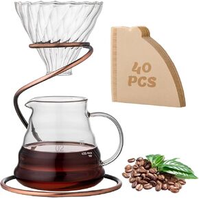Coffee Pour Over Set – Complete Pour Over Coffee Maker with Dripper, 40Filters, and Metal Stand – Portable & Stylish V60 Style Drip Coffee Brewer