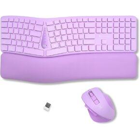 X9 Wireless Ergonomic Keyboard and Mouse Combo - Type Comfortably Longer - Ergo Split Keyboard with Soft Wrist Rest for PC, Mac, iOS, Android, Bluetooth/2.4G Rechargeable, Multi-Device - Purple