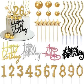 44 PCS Gold Happy Birthday Cake Toppers with Star Cake Toppers Ball Cake Toppers Toppers Number Number Compadles for Men Women Perfect Decoration للاحتفال بعيد الميلاد