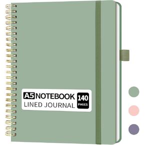 Lined Spiral Notebook & Gel Pen Set, Small A5 College Ruled Notebook, 140 Pages Hardcover Notebook Journal for Women, To Do List Notebook for Work, Bible, and Meeting (A5, Green - with a pen)