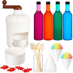 Zubebe Snow Cone Machine Machine Kit 6 Cone Cone Cone Coups ، 6 ملاعق ، 4 زجاجات من البلاستي