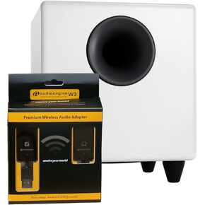 Audioengine S8 8 inch 250W Powered Home Audio Subwoofer Speaker - with W3 Wireless Included - White