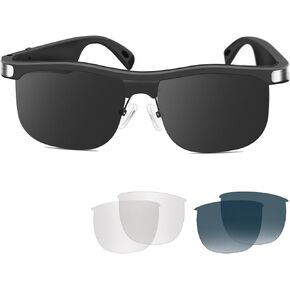 Smart Glasses Polarized Sunglasses with Bluetooth Built-in Mic &Speakers Voice Control Outdoor UV Protection Unisex (Black)