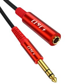 J&D 1/4 Inch Extension Cable, 6.35 mm Stereo Male to Female, Gold Plated Connectors, Durable PVC and Copper, Professional Audio Extender for Headphones, Guitars, Home Theater, Red, 3 feet