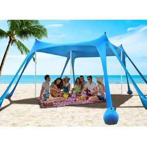10x10ft Beach Tent Sun Shelter with UPF 50+ UV Protection, Beach Canopy Tent with 8 Sandbags, 4 Stability Poles, 8 Ground Pegs for Camping, Fishing, Picnics, Backyard Fun (Sky Blue)