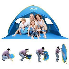 2 Seconds Setup Beach Tent Pop Up for 2-4 Persons,UPF 50+ Thicker Oxford Fabric,Steel Wire Frame,Superb Windproof Sun Shelter,Lightweight Beach Cabana with Handy Carry Bag (for 3-4 Persons)