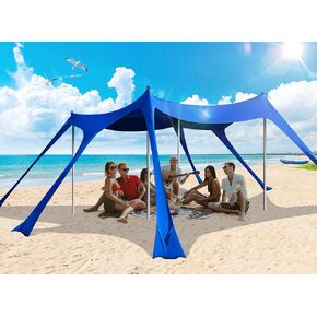 Beach Tent, Camping Sun Shelter UPF50+ with 6 Sandbags, 2 Sand Shovel, 4 Stability Poles, Outdoor Pop UP Beach Canopy for Camping Trips, Fishing, Backyard Fun, Picnics-Navy Blue