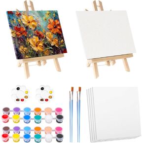 Stretched Canvas for Painting, Multi-Size 5×7, 8×10, 12×16 (2 of Each), Cotton Primed Acid Free Blank Canvases Oil Paint, Acrylic Paint, Gouache and Tempera for Kids, Beginners, Artists (6 Pack)