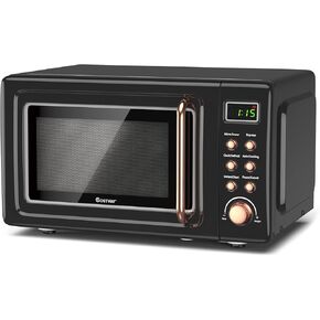 GLACER GT-23853GDEP Retro, Large 0.7Cu.ft, 700-Watt, Cold Rolled Steel Countertop with Time, Glass Turntable Plate, Pre-Programmed Cooking Settings, LED Display Microwave Oven, Rose Gold