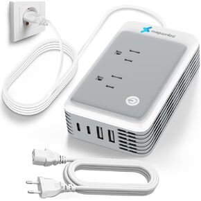 Mapambo 220V to 110V Voltage Converter US to Europe for Curling Iron and Hair Straighteners, Power Converter for European Travel Plug Adapter with 2 USB A & 2 USB C Ports (Type C-Europe)