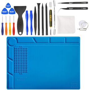 Kaisi Professional Electronics Opening Pry Tool Repair Kit +S-130 Insulation Silicone Soldering Mat Repair Mat Nylon Spudgers and Anti-Static Tweezers for Cellphone iPhone Laptops Tablets and More