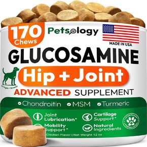 Glucosamine Hip & Joint Supplement for Dogs - Chondroitin, MSM, Turmeric Blend - Advanced Mobility Support - Vet Formulated - Natural Ingredients - Made in USA