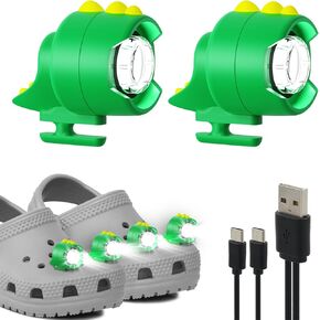 Rechargeable Headlights for Croc Shoes 2pcs, Cute Dinosaur Shoe Charm Lights, 3 Lighting Modes Flashlights Accessories for Croc Shoes, IPX5 Waterproof Shoe Headlamps for Camping Dog Walking,Hiking