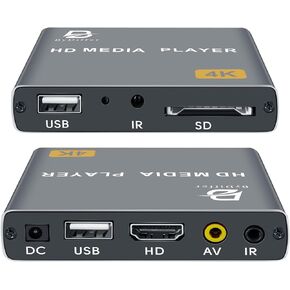 ByDiffer 4K Digital Media Player, TV MP4 Video Player for USB Drives and SD Cards, Ultra HD, H.265/HEVC, Digital Signage, Looping and Auto Playback, HDMI and AV Output (Grey)