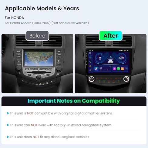 XTRONS Android 14 Car Stereo for Honda Accord 7th 2003 2004 2005 2006 2007, 10.1 Inch Touch Screen Car Radio GPS Navigation Bluetooth Built-in DSP Head Unit Wireless CarPlay Android Auto (4+64GB) in Kuwait